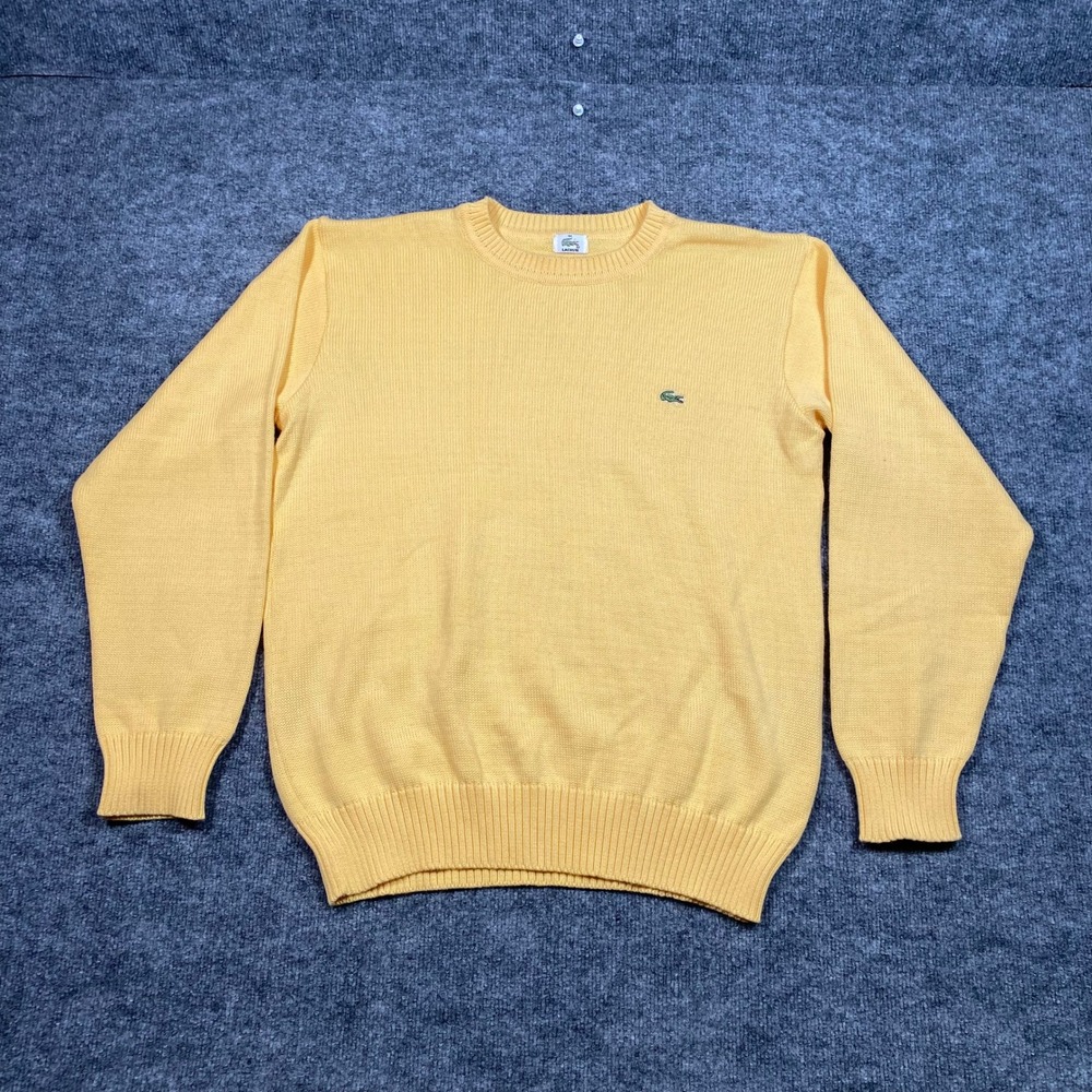 Lacoste Mens Crewneck Sweater Yellow Knit Crocodile Logo Size 44 Classic Preppy